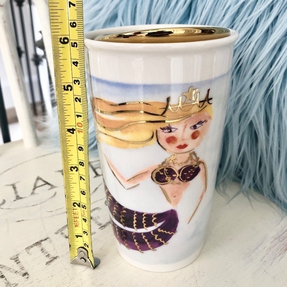 Starbucks, Ceramic, Travel Mug, Collectable, 2016, Mermaid, Gold Lid, 12 oz - Picture 15 of 16